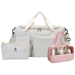 Travel Bag Set Pink & White Duffel Handbag Shoulder Fitness High Capacity